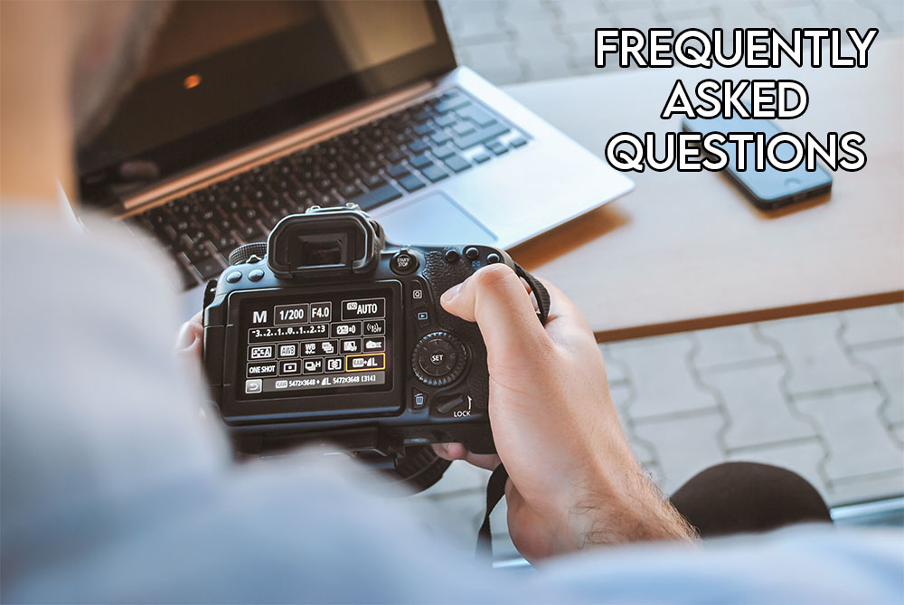 This image shows an evocative image of a camera with the headline "Frequently asked questions"