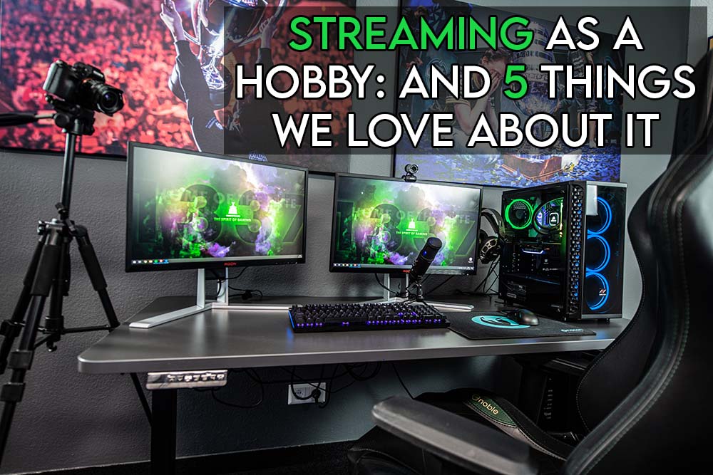 This image features the relevant article title discussing whether streaming is a hobby and includes an evocative image of a streaming setup