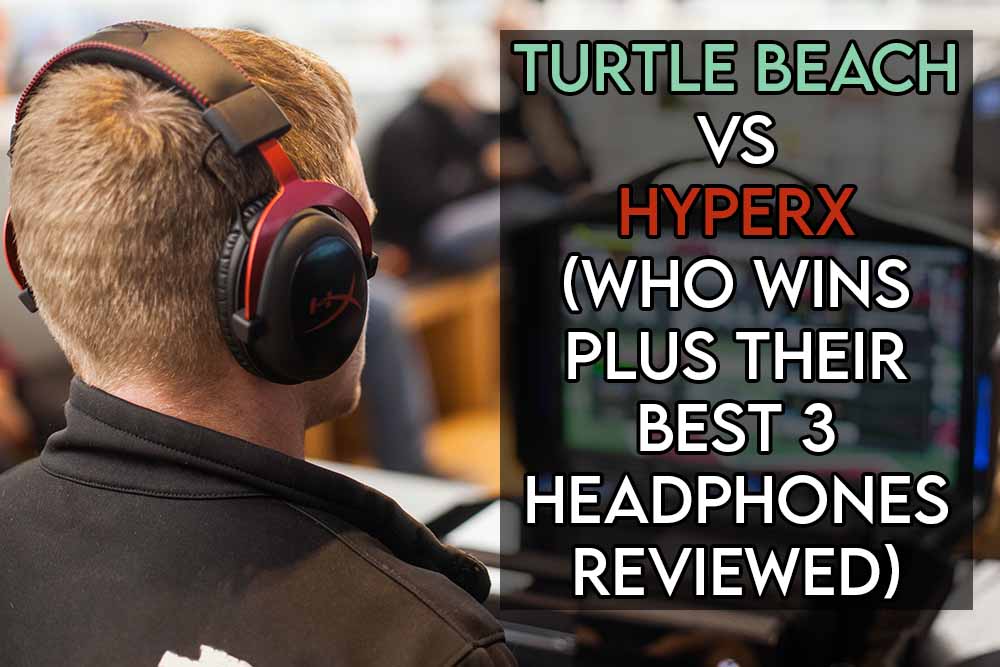 this image features the relevant title discussing who wins between turtle beach and hyperx and also features an evocative image of a hyperx headset